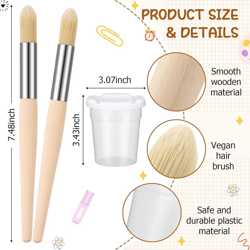 Sinload 6 Set Watercolor Paint Brushes and Paint Cups with Lids for Kid Toddler Baby Jumbo Brushes with Chubby Wood Handles Easy to Grip Paintbrushes Non Toxic Vegan Bristles for Craft Painting Art - Image 2